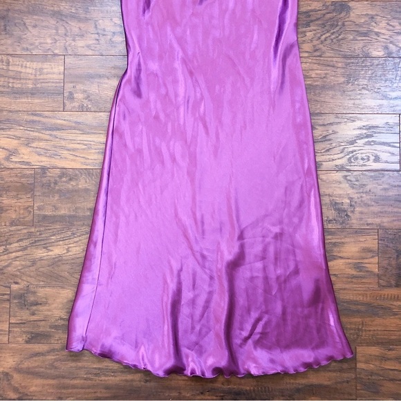 bebe • Satin Cowl Neck Slip Midi Dress Berry pink purple bias cut draped - Picture 7 of 11